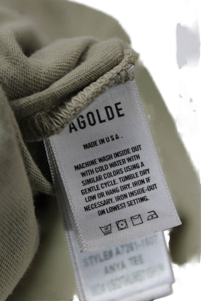 Agolde Womens Cropped Basic T-Shirt Beige Crew Neck Button Short Sleeve Size M
