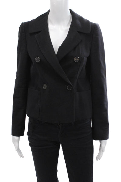 Derek Lam Womens Double Breasted Suit Jacket Black Cotton Size 4
