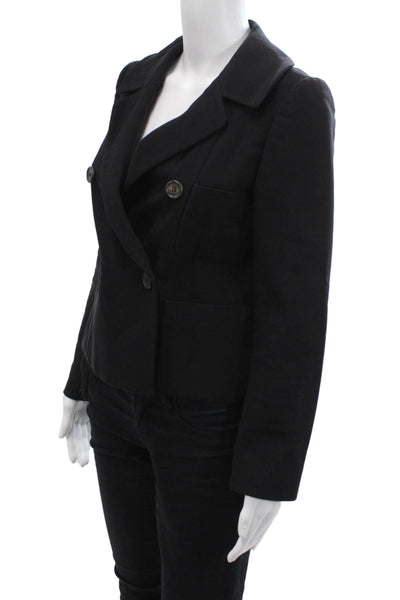 Derek Lam Womens Double Breasted Suit Jacket Black Cotton Size 4
