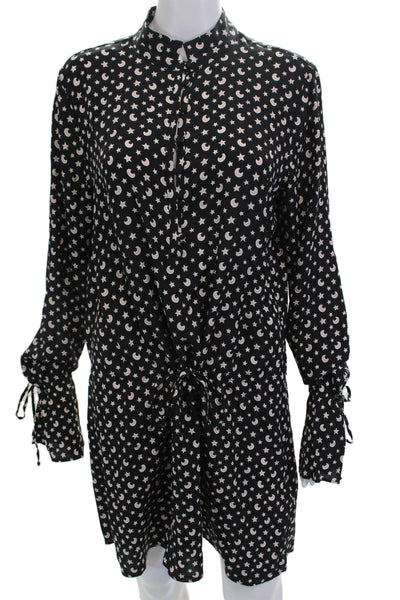 Equipment Femme Women Black Silk Shirt Dress Collared Long Sleeve Size M