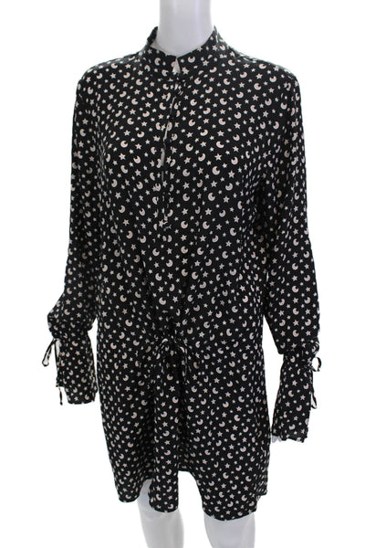 Equipment Femme Women Black Silk Shirt Dress Collared Long Sleeve Size M