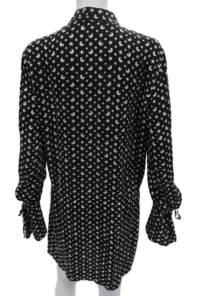 Equipment Femme Women Black Silk Shirt Dress Collared Long Sleeve Size M