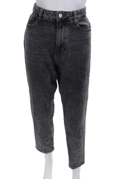 Zara Women High Rise Mom Ankle Cropped Jeans Dark Gray Button Size 8