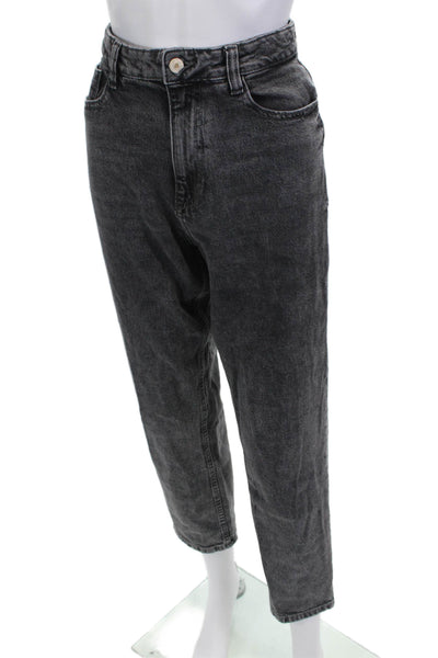 Zara Women High Rise Mom Ankle Cropped Jeans Dark Gray Button Size 8