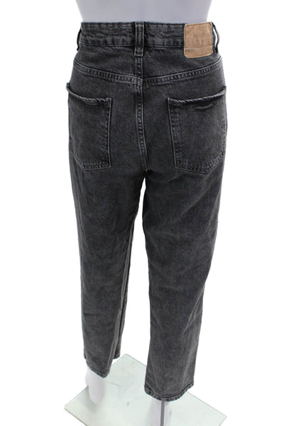 Zara Women High Rise Mom Ankle Cropped Jeans Dark Gray Button Size 8