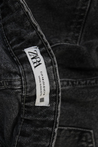Zara Women High Rise Mom Ankle Cropped Jeans Dark Gray Button Size 8