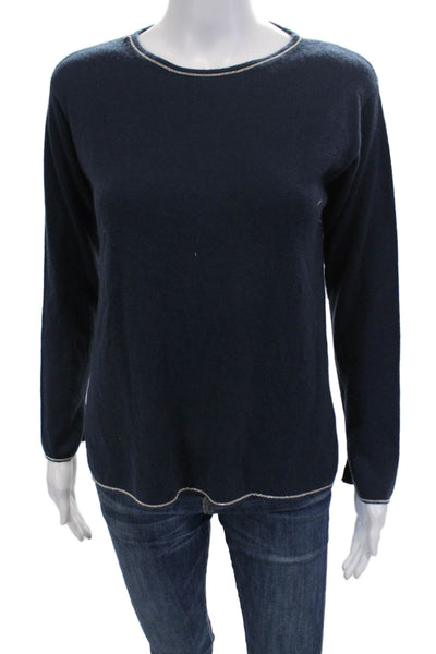 Richard Grand Women's Round Neck Long Sleeves Pullover Sweater Blue Size S