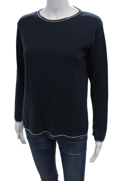 Richard Grand Women's Round Neck Long Sleeves Pullover Sweater Blue Size S