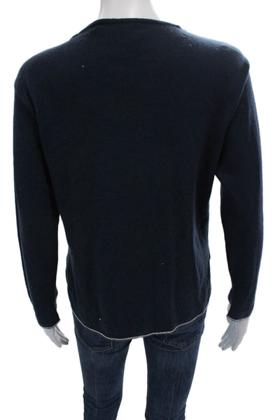 Richard Grand Women's Round Neck Long Sleeves Pullover Sweater Blue Size S