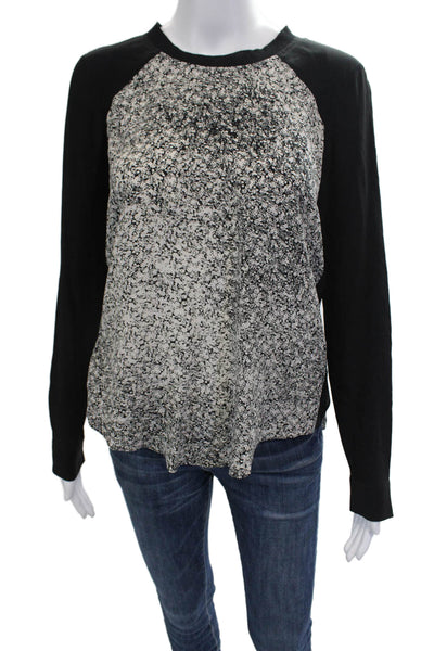 Rebecca Taylor Womens SilkAbstract Print Long Sleeves Blouse White Black Size 0