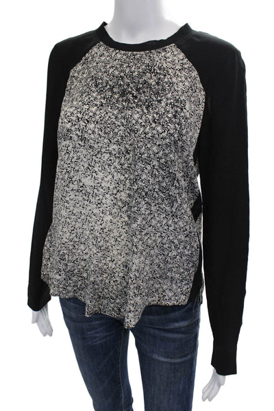 Rebecca Taylor Womens SilkAbstract Print Long Sleeves Blouse White Black Size 0