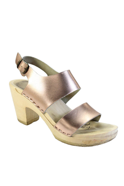 No. 6 Womens Metallic Leather Slingback Sandals Rose Gold Size 37 7