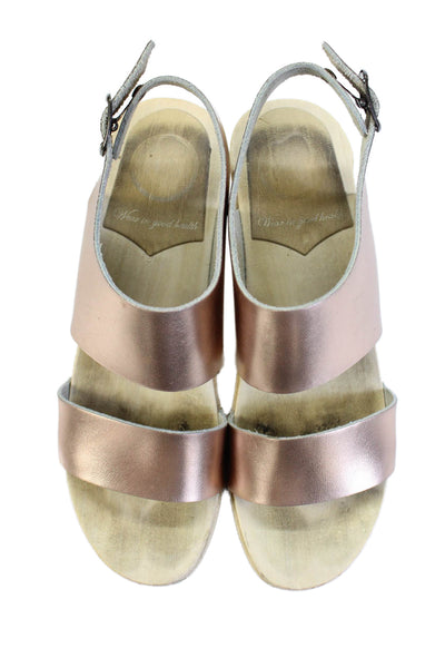 No. 6 Womens Metallic Leather Slingback Sandals Rose Gold Size 37 7