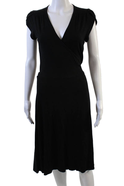 Hard Tail, Womens, Black Wrap Dress V-Neck Short Sleeve Rayon/Lycra Long Size S