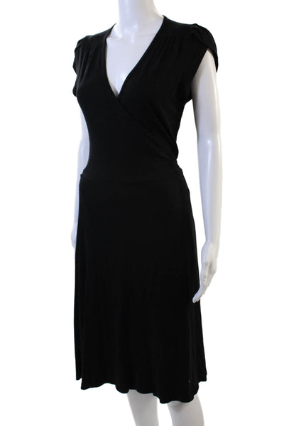 Hard Tail, Womens, Black Wrap Dress V-Neck Short Sleeve Rayon/Lycra Long Size S