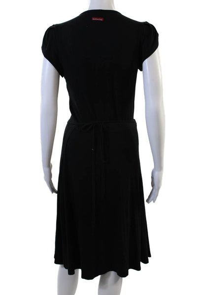 Hard Tail, Womens, Black Wrap Dress V-Neck Short Sleeve Rayon/Lycra Long Size S