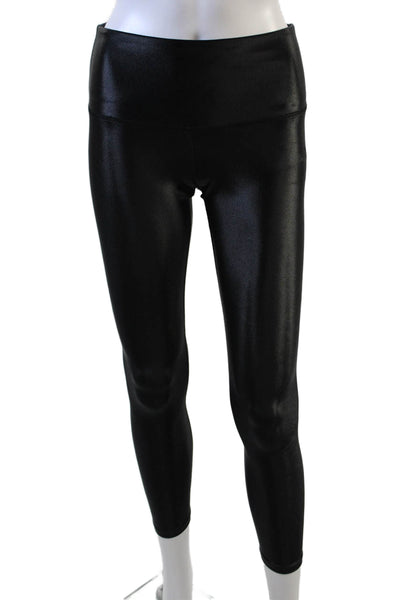 Noli Womens Shiny Mid-Rise Activewear Leggings Black Size S
