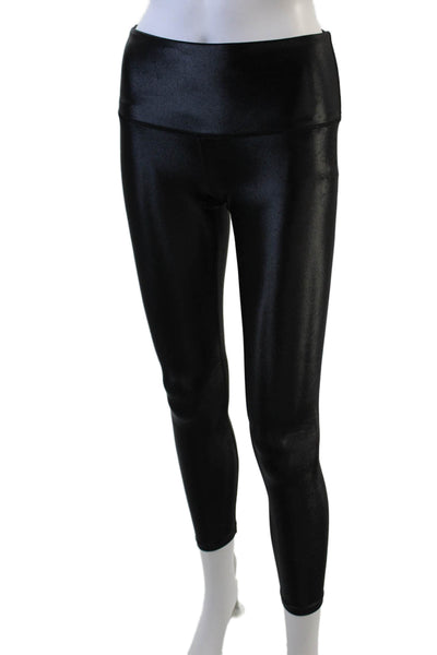 Noli Womens Shiny Mid-Rise Activewear Leggings Black Size S