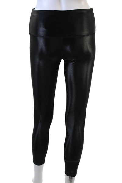 Noli Womens Shiny Mid-Rise Activewear Leggings Black Size S