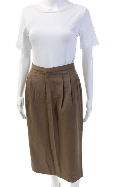 Saks Fifth Avenue Womens Zipper Fly Knee Length Pencil Skirt Brown Wool Size 8
