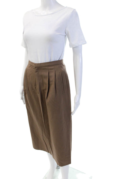 Saks Fifth Avenue Womens Zipper Fly Knee Length Pencil Skirt Brown Wool Size 8