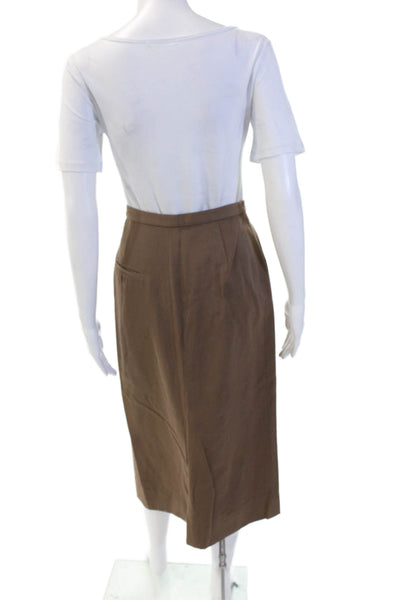 Saks Fifth Avenue Womens Zipper Fly Knee Length Pencil Skirt Brown Wool Size 8