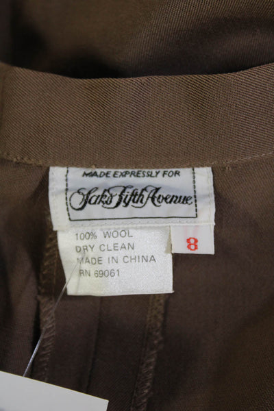 Saks Fifth Avenue Womens Zipper Fly Knee Length Pencil Skirt Brown Wool Size 8