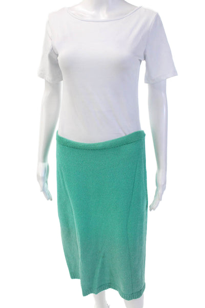 Steve Fabrikant Womens Elastic Waistband Knit Pencil Skirt Green Wool Size 8