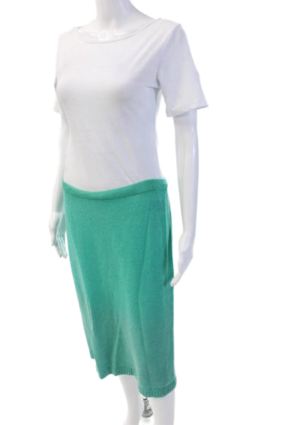 Steve Fabrikant Womens Elastic Waistband Knit Pencil Skirt Green Wool Size 8
