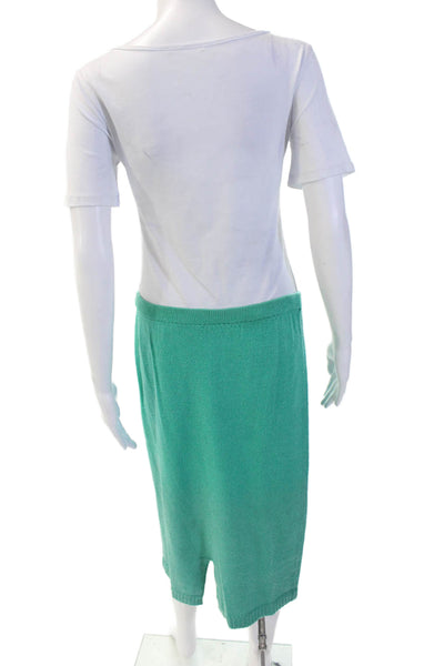 Steve Fabrikant Womens Elastic Waistband Knit Pencil Skirt Green Wool Size 8