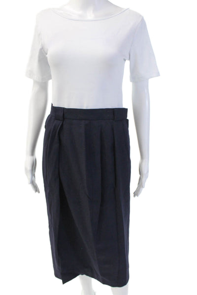 Doncaster Womens Back Zip Front Slit Knee Length Pencil Skirt Navy Wool Size 10