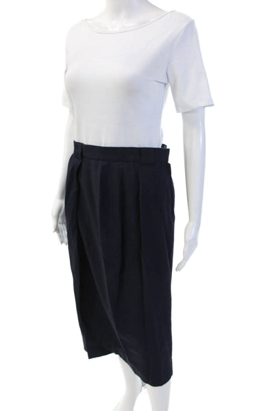 Doncaster Womens Back Zip Front Slit Knee Length Pencil Skirt Navy Wool Size 10