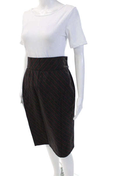 Escada Womens Side Zip Striped Knee Length Pencil Skirt Gray Red Wool IT 38