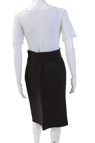 Escada Womens Side Zip Striped Knee Length Pencil Skirt Gray Red Wool IT 38
