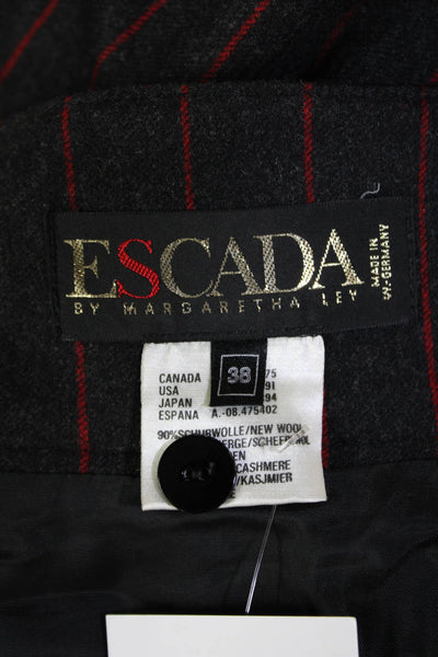 Escada Womens Side Zip Striped Knee Length Pencil Skirt Gray Red Wool IT 38