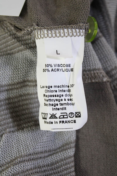Catherine Andre Womens Button Up V Neck Striped Knit Cardigan Sweater Gray Large