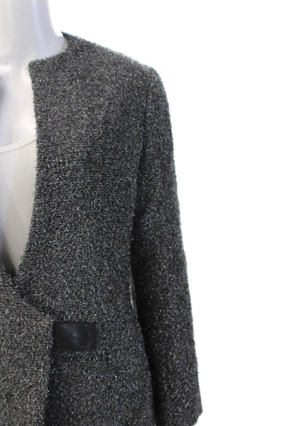 Douglas Hannant Womens Single Button V Neck Metallic Knit Jacket Gray Size 10
