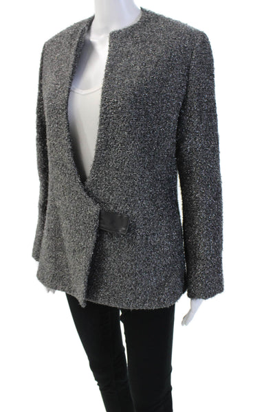 Douglas Hannant Womens Single Button V Neck Metallic Knit Jacket Gray Size 10