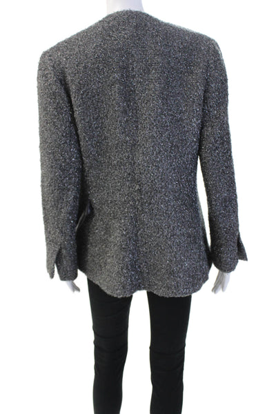 Douglas Hannant Womens Single Button V Neck Metallic Knit Jacket Gray Size 10
