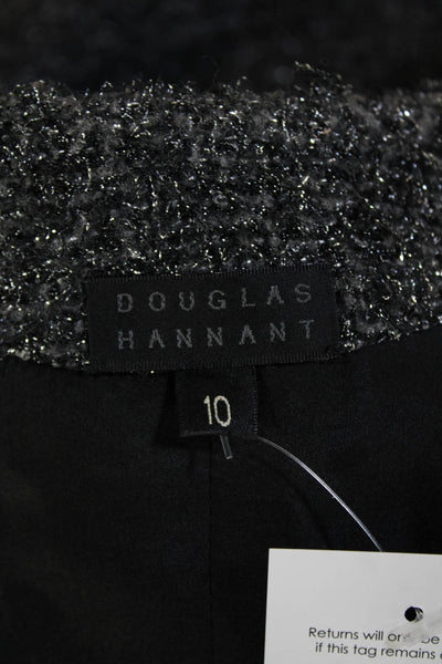 Douglas Hannant Womens Single Button V Neck Metallic Knit Jacket Gray Size 10