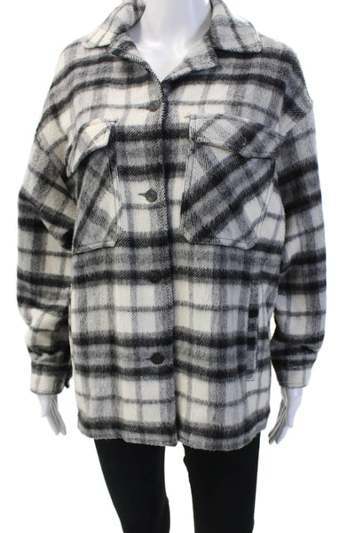 Zara Womens Plaid Button Down Long Sleeves Shirt White Black Size Small