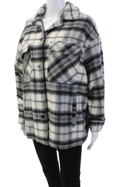 Zara Womens Plaid Button Down Long Sleeves Shirt White Black Size Small