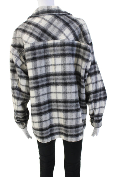 Zara Womens Plaid Button Down Long Sleeves Shirt White Black Size Small