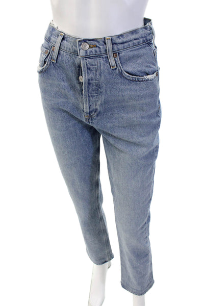 Agolde Women Light Blue High Rise Mom Cropped Jeans Size 25