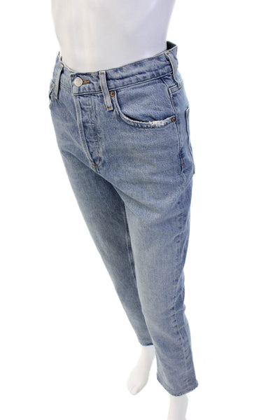 Agolde Women Light Blue High Rise Mom Cropped Jeans Size 25