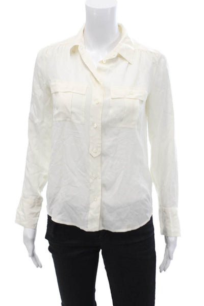 J Crew Womens Button Front Long Sleeve Collared Silk Shirt White Size 00