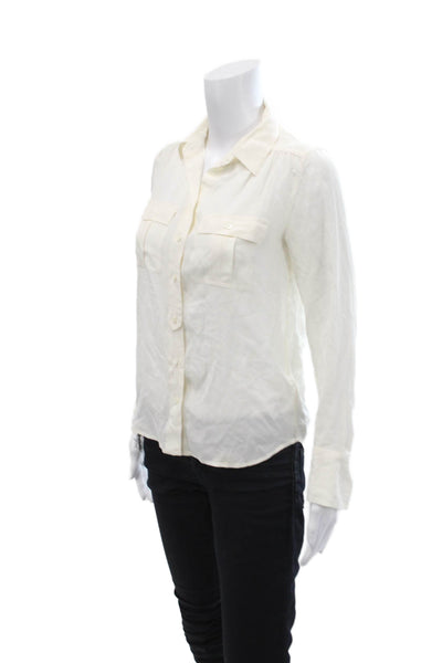 J Crew Womens Button Front Long Sleeve Collared Silk Shirt White Size 00