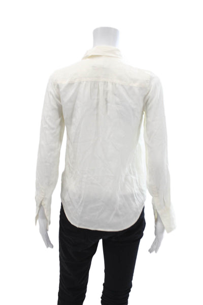 J Crew Womens Button Front Long Sleeve Collared Silk Shirt White Size 00