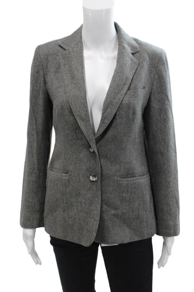Evan Picone Womens Single Button Notched Lapel Blazer Jacket Gray Wool Medium
