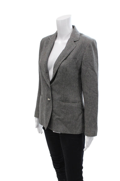 Evan Picone Womens Single Button Notched Lapel Blazer Jacket Gray Wool Medium